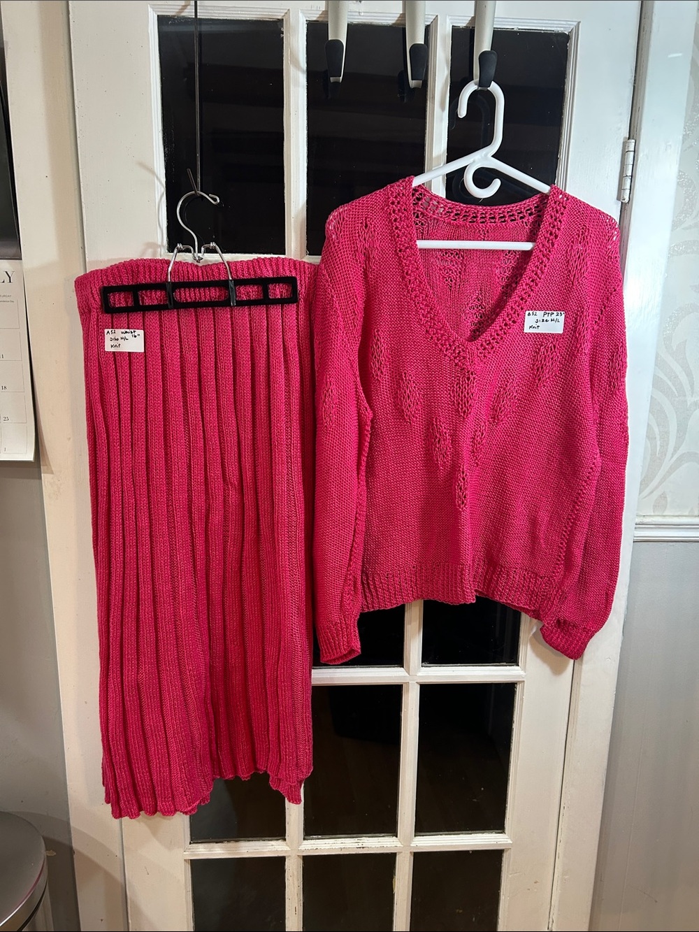 A52.     Women's Hot Pink Knit Maxi Skirt/ Matching V Neck